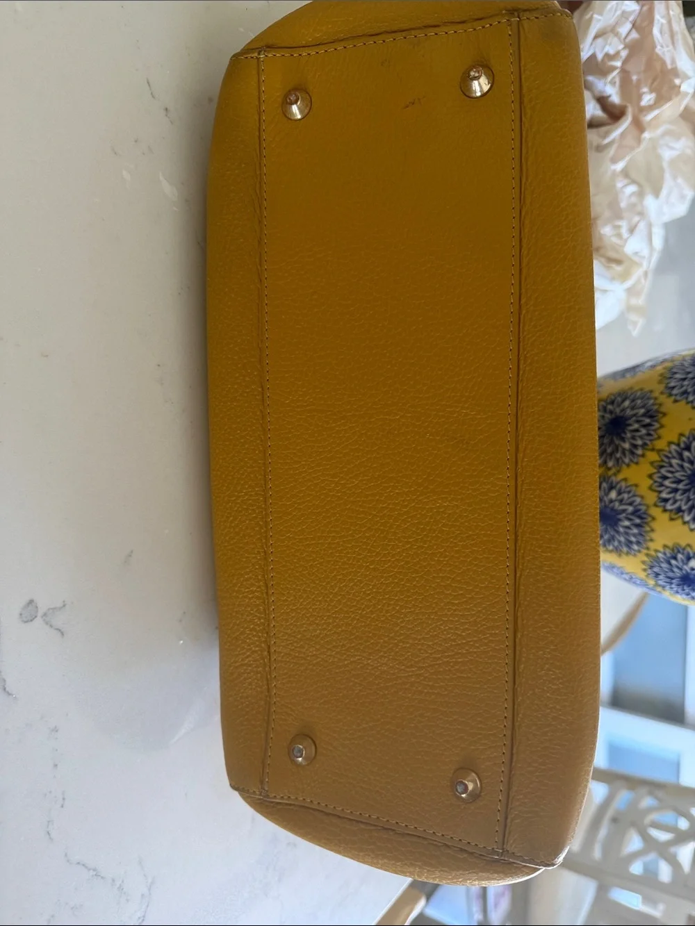 Versace Collection Mustard Yellow Leather Satchel with Gold Chain